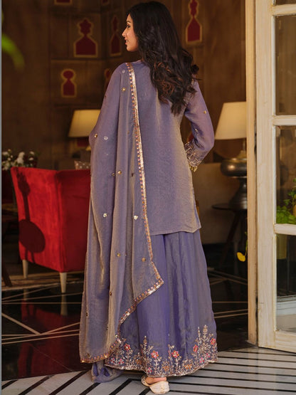 Women Ethnic Motifs Embroidered Regular Sequinned Kurta with Sharara & With Dupatta
