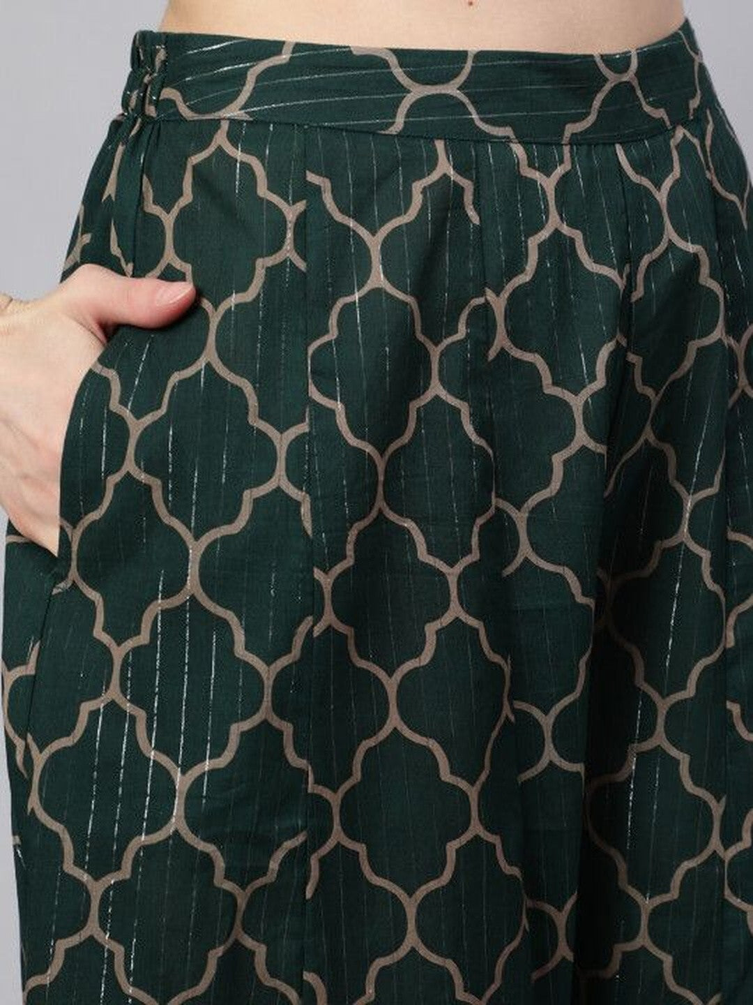 Dhiyona SN Striped Printed Pure Cotton Keyhole Neck Kurti & Palazzos With Dupatta