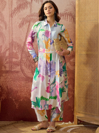 Printed Shirt Collar Kurta & Trousers