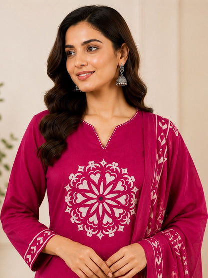Women Ethnic Motifs Printed Regular Pure Cotton Kurta with Palazzos & With Dupatta