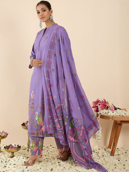 Women Ethnic Motifs Printed Regular Pure Cotton Kurta with Trousers & With Dupatta