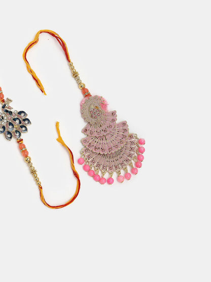 Dhiyona Stones Studded And Beaded Bhaiya Bhabhi Rakhis With Roli Chawal Chandan & Mishri