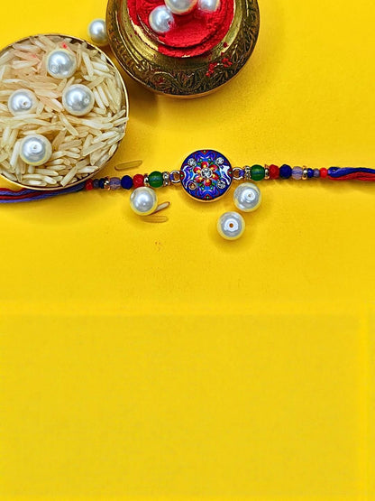 Dhiyona Set Of 6 Beaded Cotton Thread with AD Stones & Meenakari Designer Rakhi for Brother