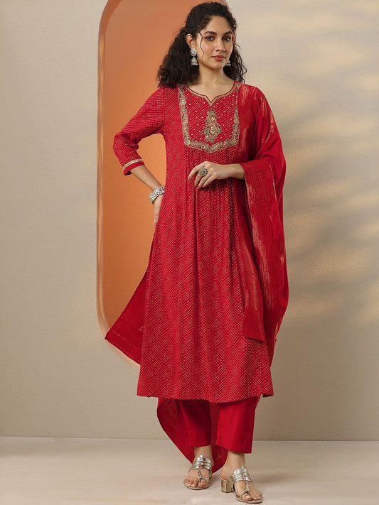 Women Ethnic Motifs Printed Empire Thread Work A-Line Kurta with Trousers & Dupatta