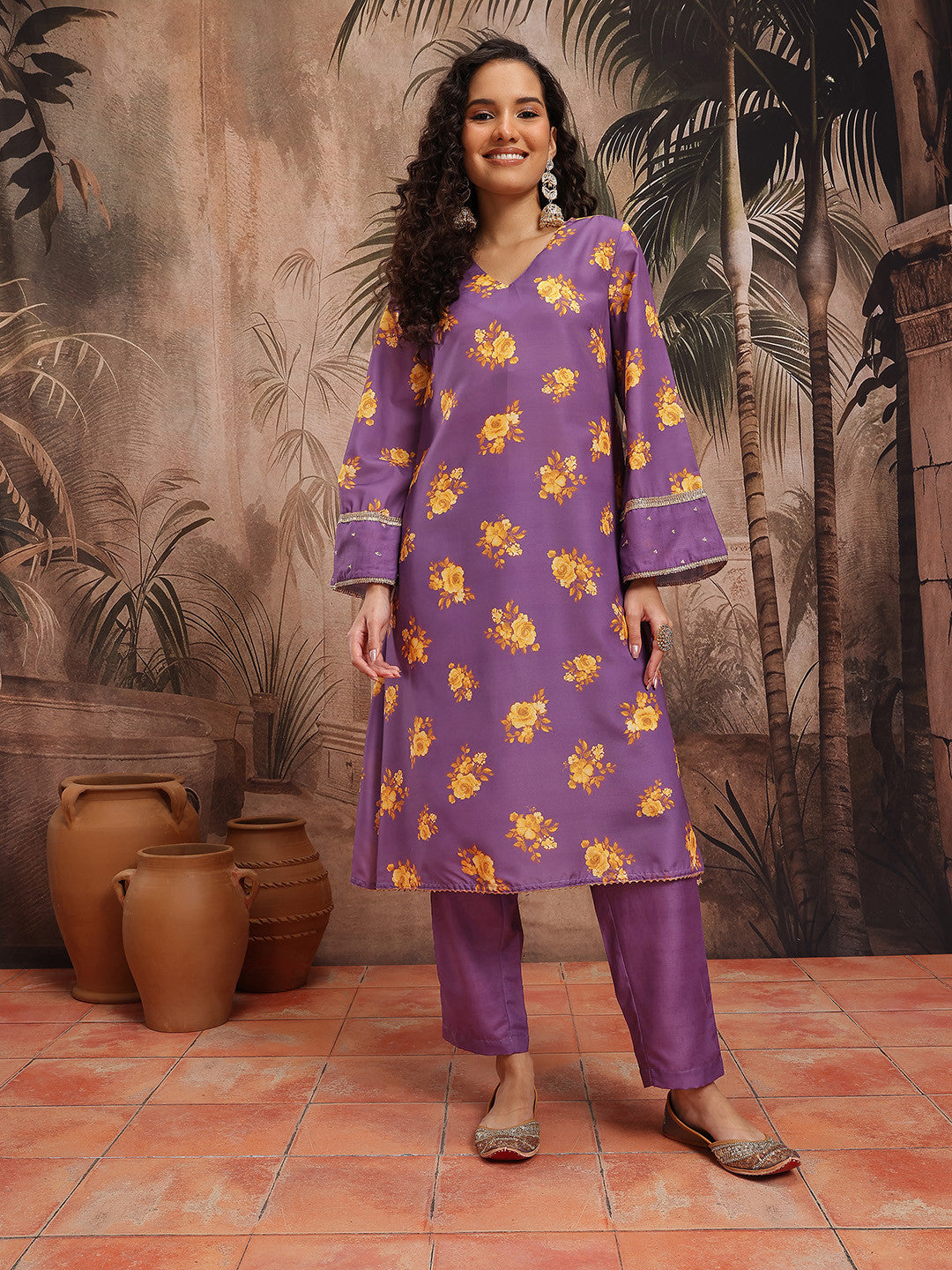 Floral Printed Regular Kurta with Trousers