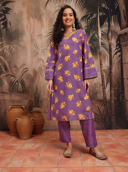 Floral Printed Regular Kurta with Trousers
