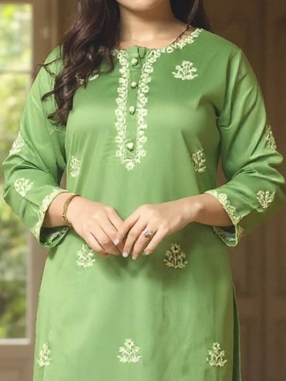 Dhiyona IE Floral Embroidered Round Neck Tunic With Trousers