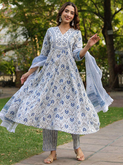 Dhiyona RR Women's Ethnic Motifs Printed Pure Cotton Kurta with Trousers & Dupatta