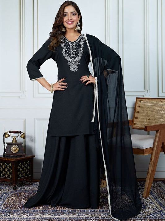 Dhiyona HOP Embroidered V-Neck Kurti Sharara & Dupatta