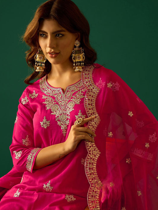 Dhiyona VA Women Ethnic Motifs Embroidered Kurta with Sharara & Dupatta