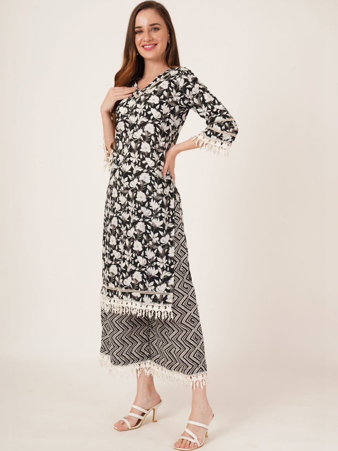 Women Floral Printed Regular Pure Cotton Kurta with Palazzos