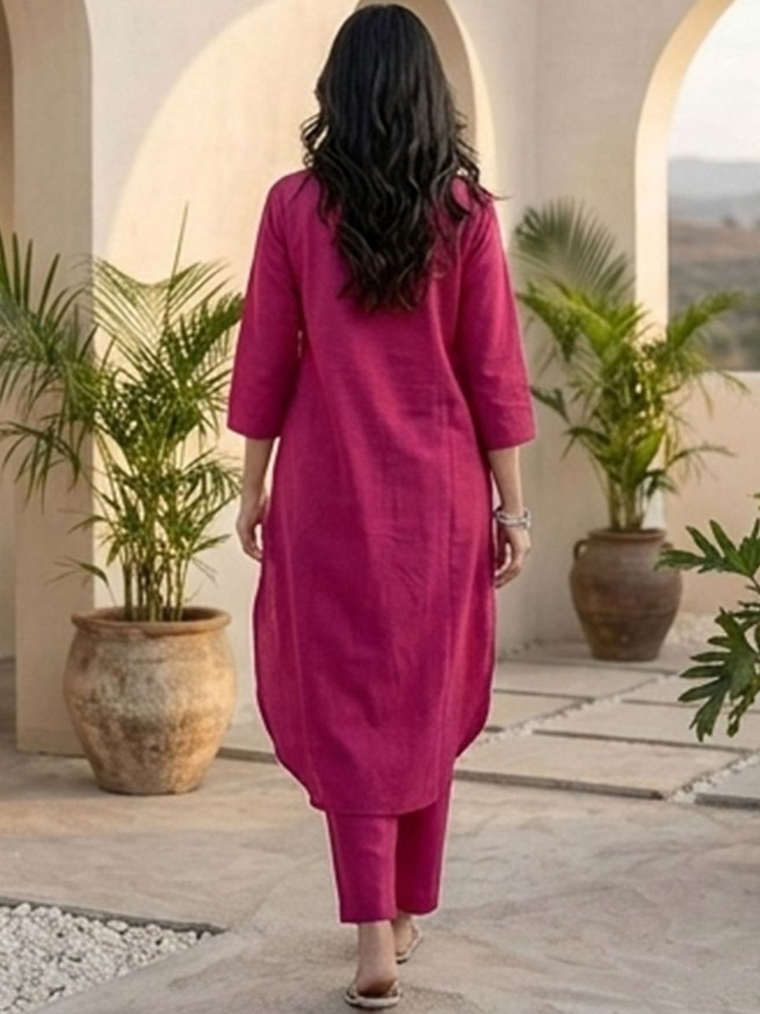 Pink Women Regular Kurta with Trousers