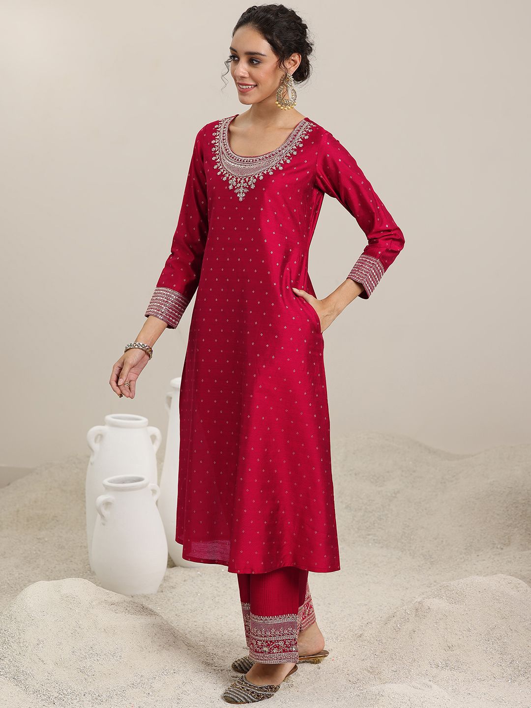 Dhiyona LL Women Ethnic Motifs Embroidered Kurta with Palazzos & Dupatta