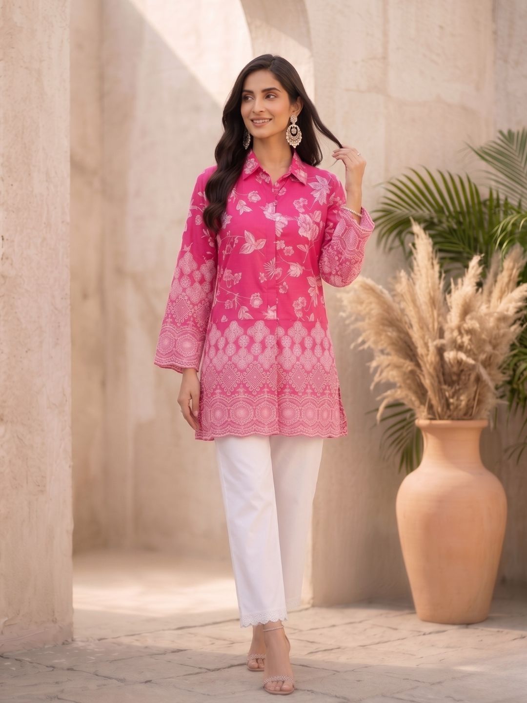 Shloka Rose Schiffli Cotton Co-ord Set