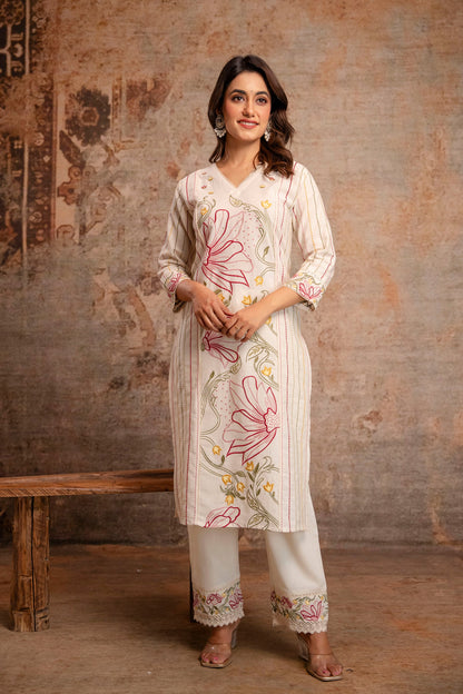 Viyona Flora Embroidered Kurta Pant Set