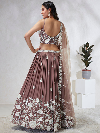 Women Rose gold Pure Georgette Sequins and thread embroidery  Lehenga choli & Dupatta