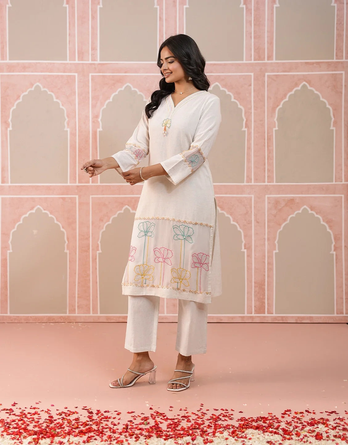 Drona merino embroidery cotton kurta pant set