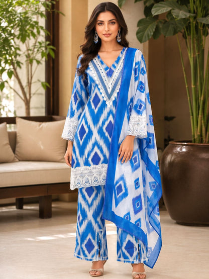 ARANYA ICE IKAT PRINT COTTON SUIT SET
