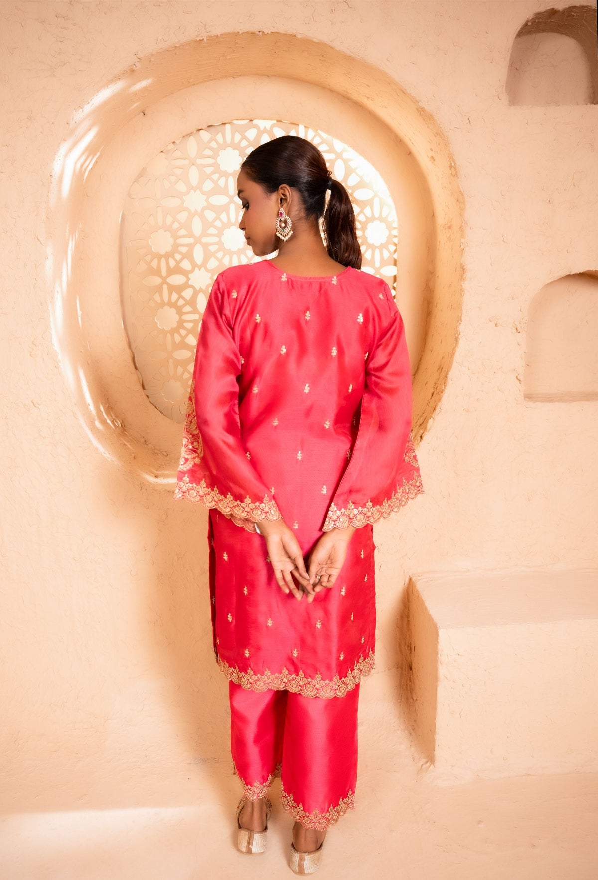 Khwaab Chanderi Embroidered Bright Pink  Suit Set