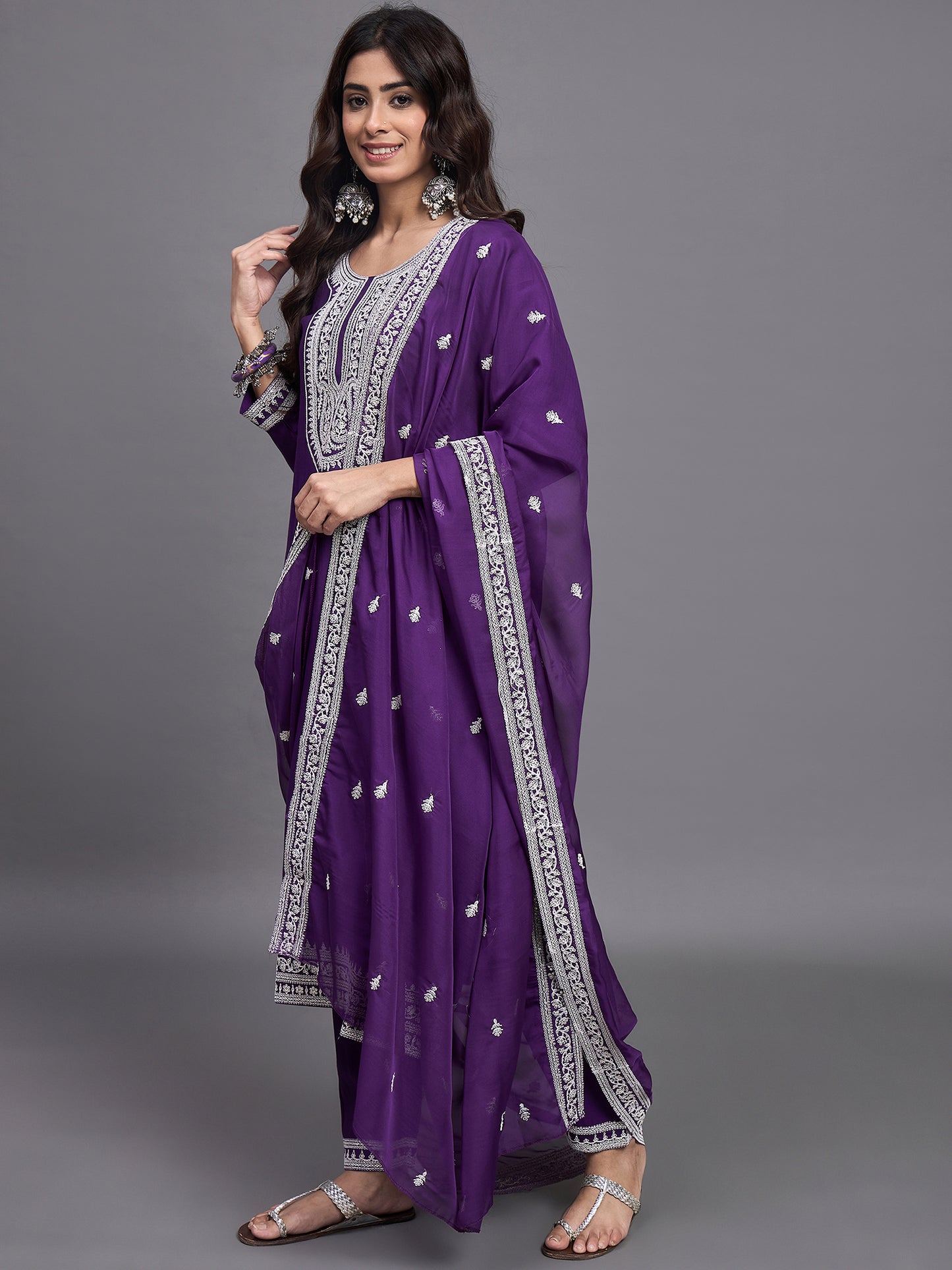 Women Embroidery A-Line Kurta And Pant set with Dupatta