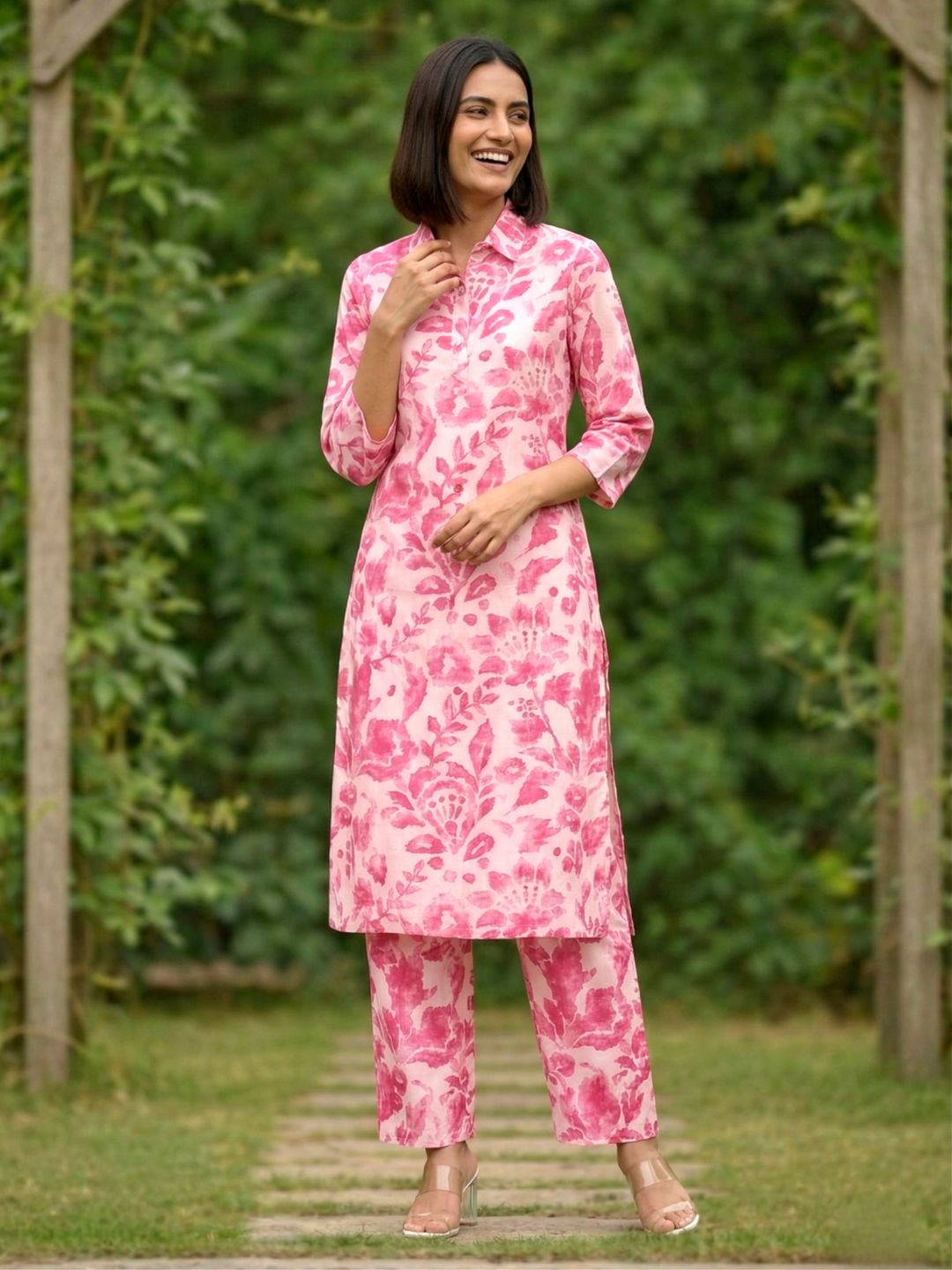 Elixir Rose Linen Printed Co-ord Set