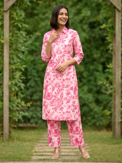 Elixir Rose Linen Printed Co-ord Set