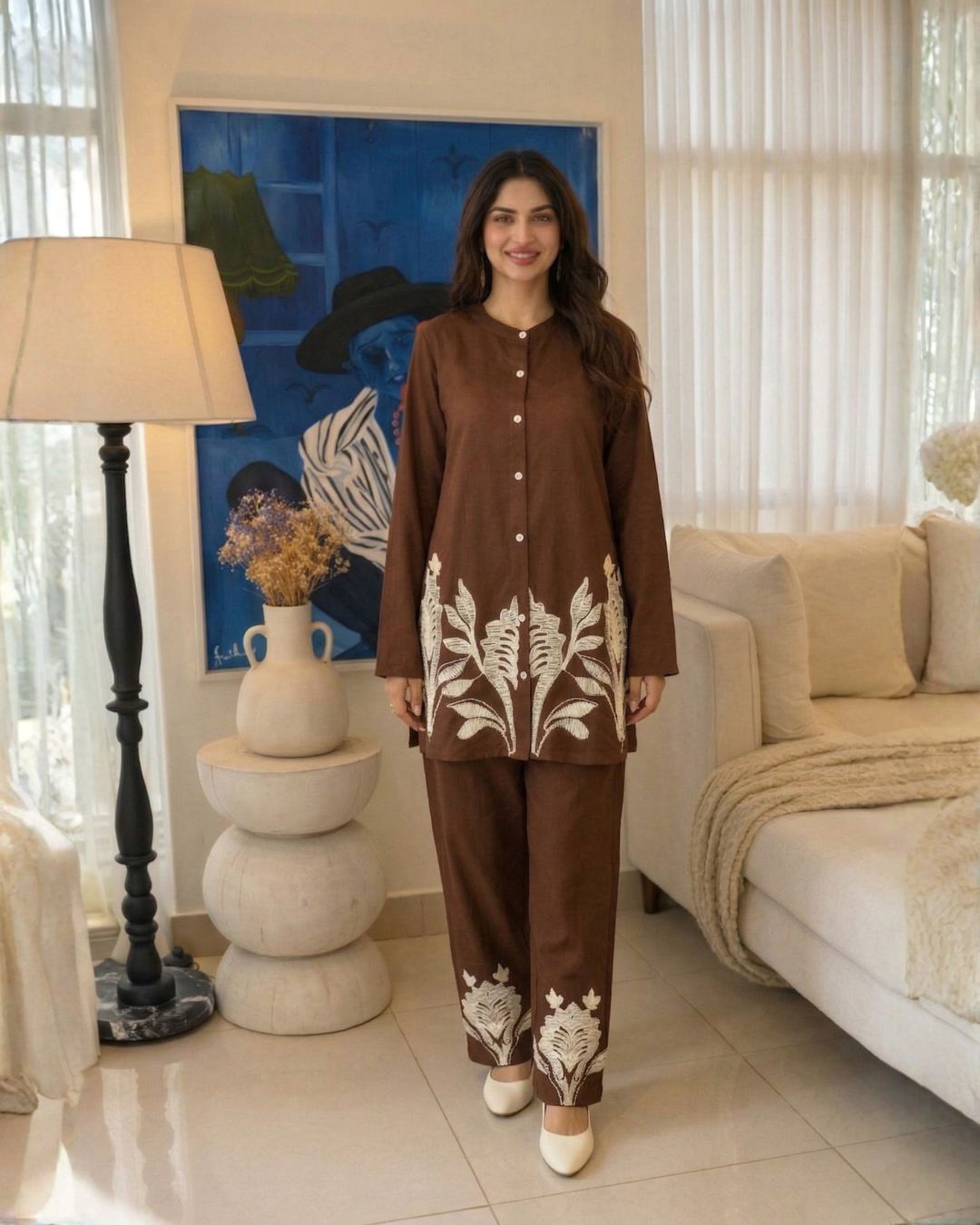 Lipi Caramel Embroidery Cotton Co-ord Set