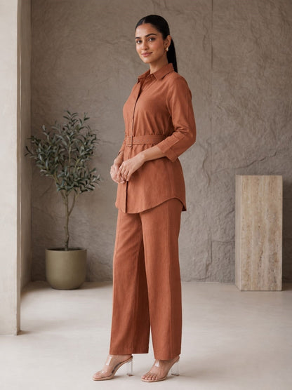 Prisha cadmium cotton co-ord set with belt