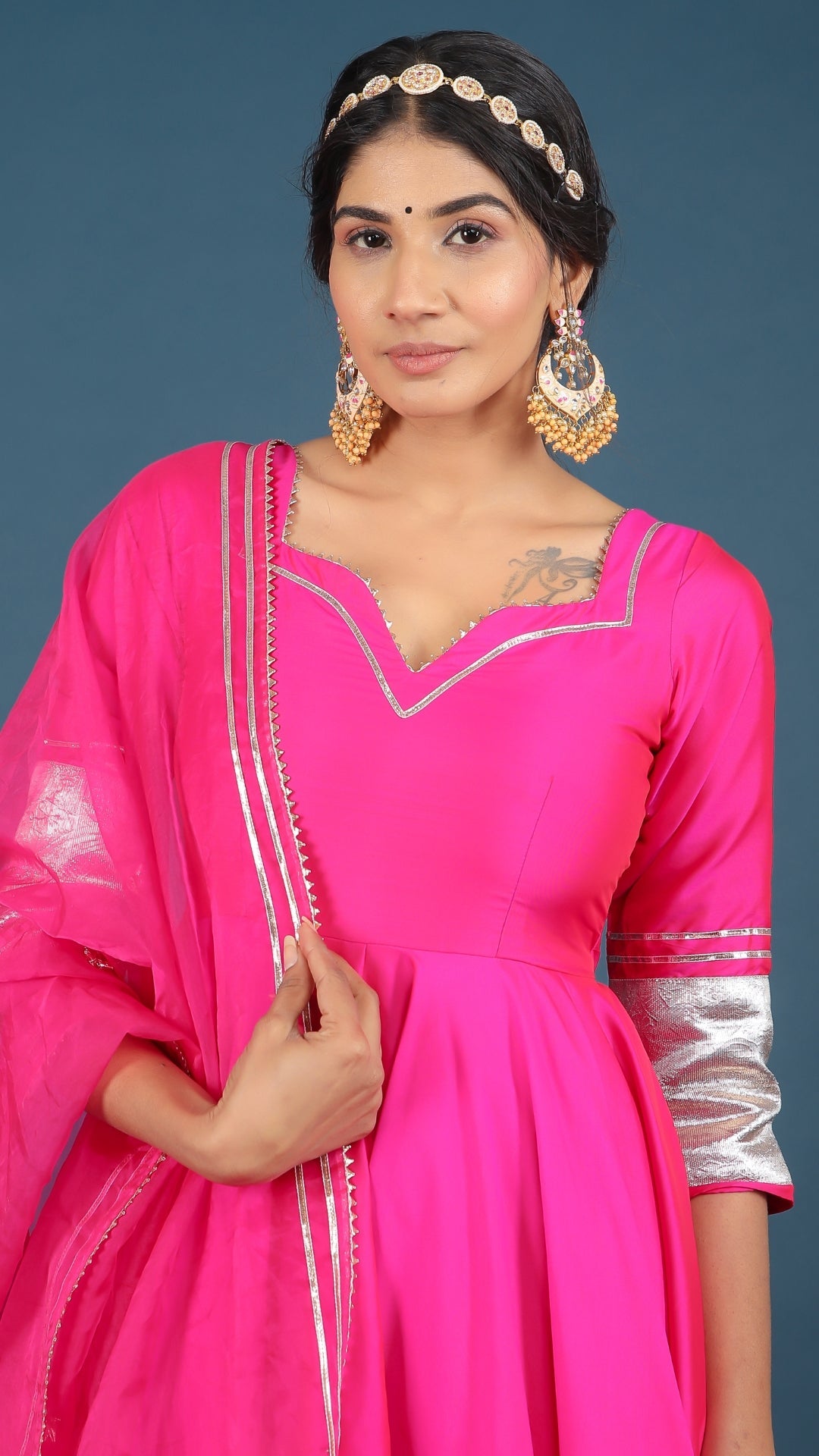 Amber Hot Pink Taffeta Silk Anarkali Set