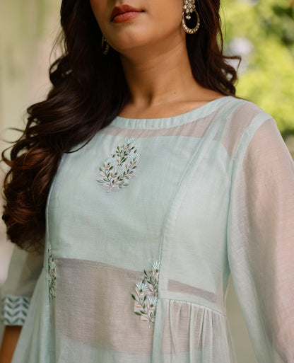 Mehrab Light Blue Mul Chanderi Kurta Set