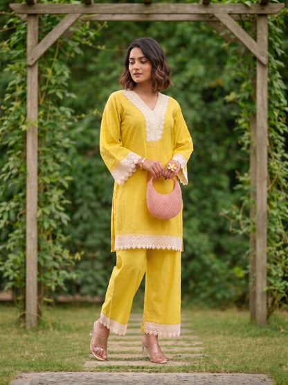 Subarna Amber Cotton Shchiffli Co-ord Set