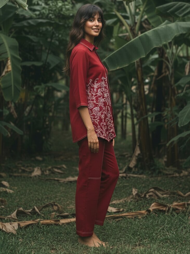 Ivanka brick cotton embroidery co-ord set