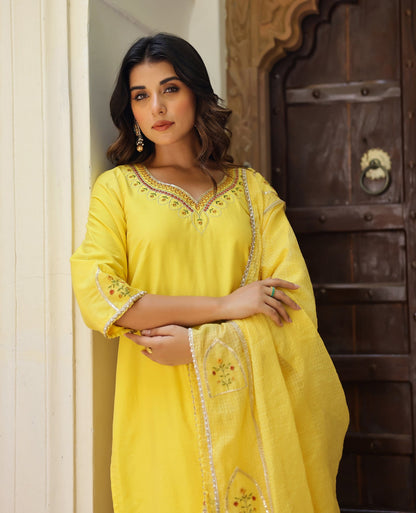 Tvara Yellow Chanderi Suit Set