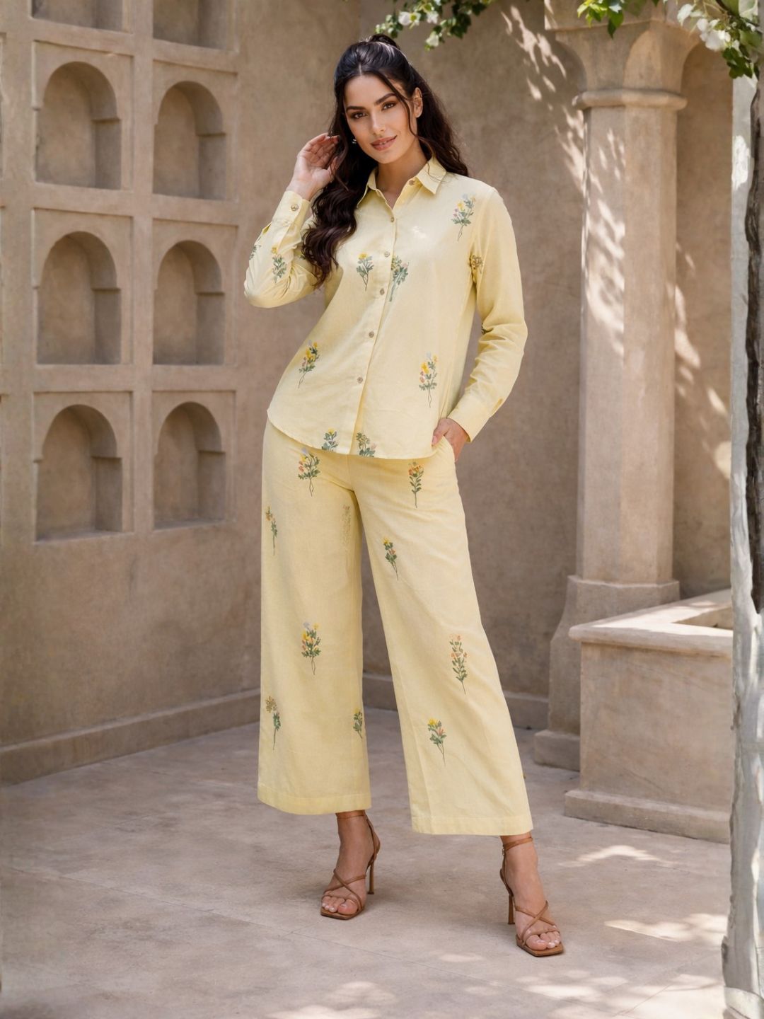 Molly Lime embroidery cotton co-ord set