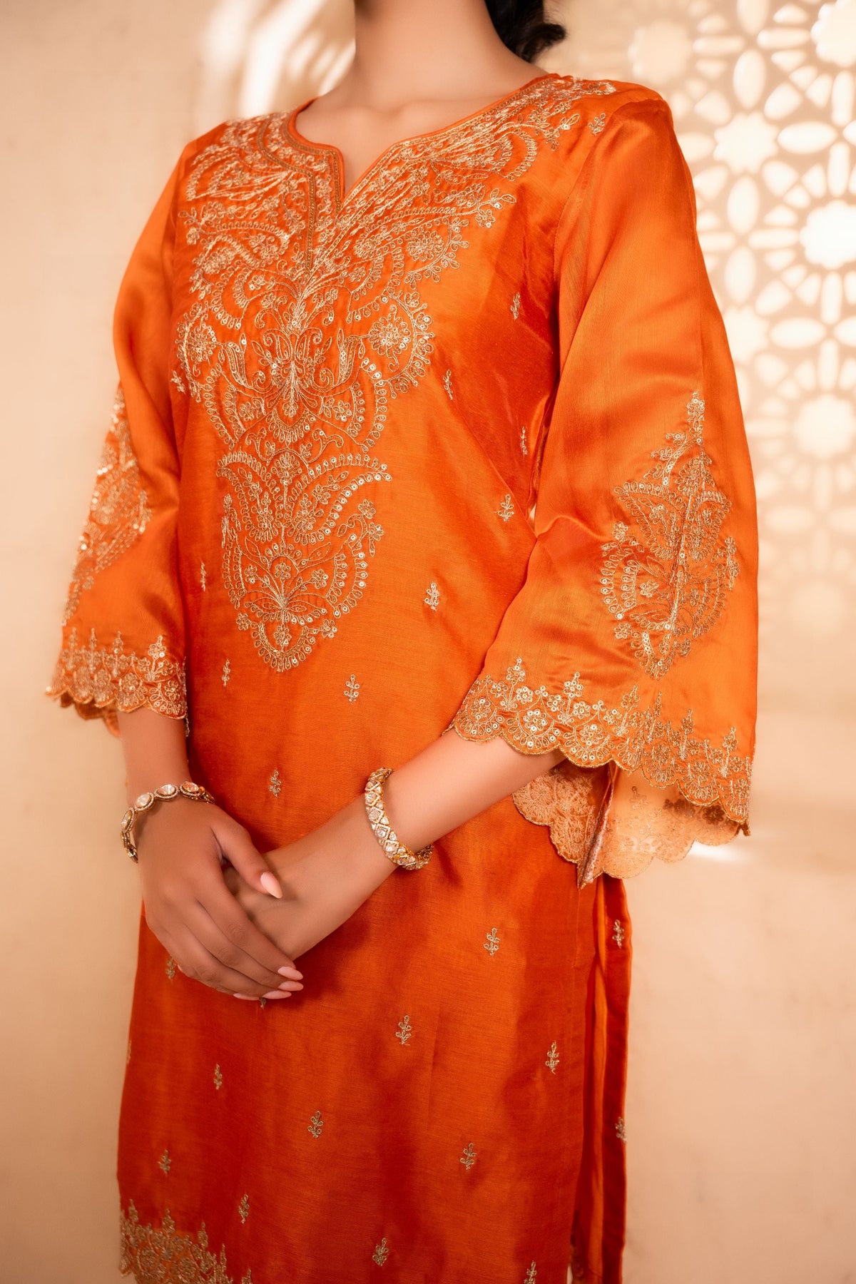 Khwaab Chanderi Embroidered Orange  Suit Set