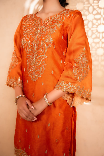Khwaab Chanderi Embroidered Orange  Suit Set
