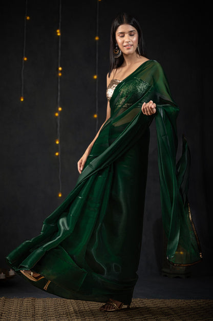 Dhiyona ST Metallic Emerald Green Saree