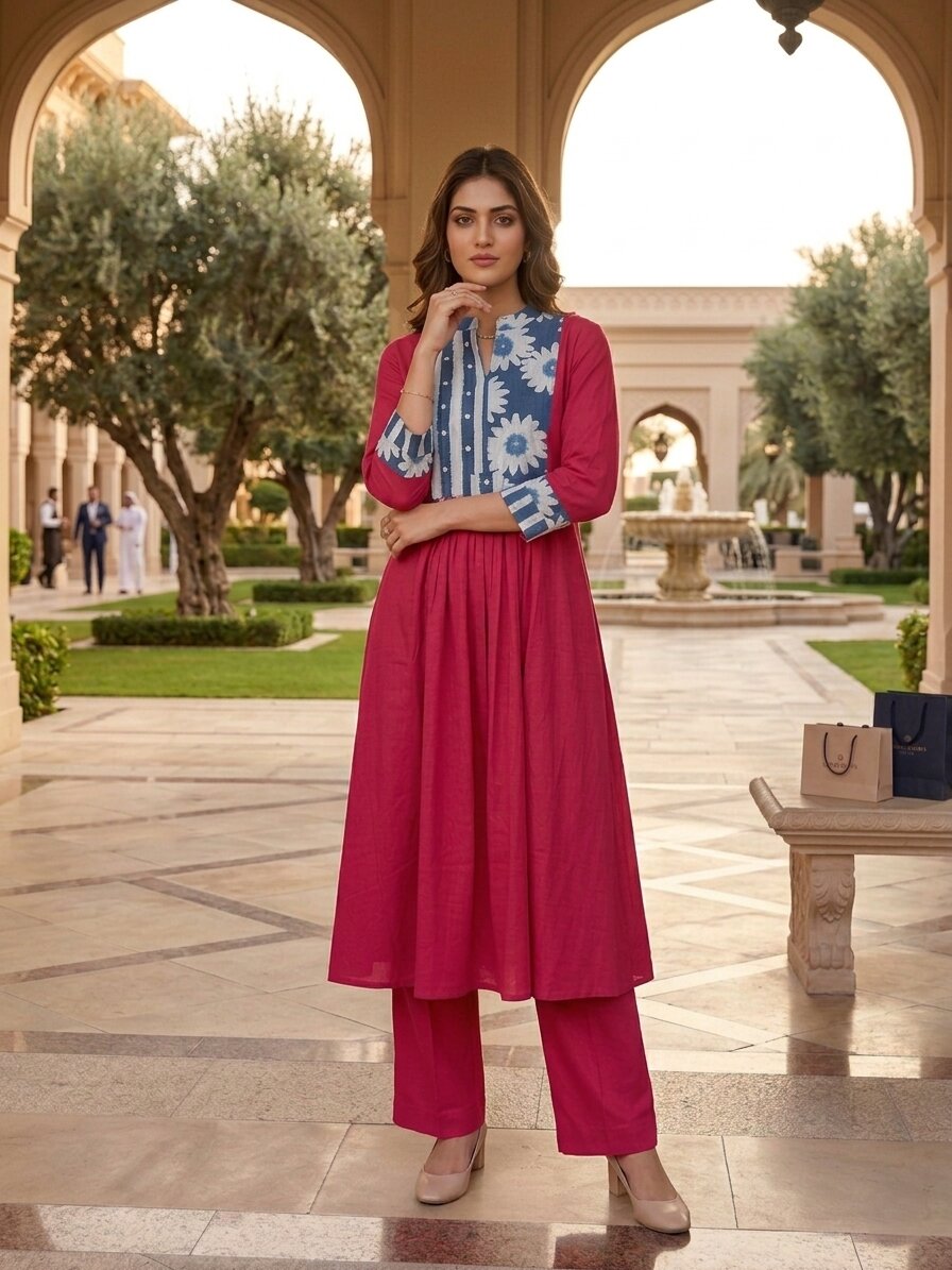 Akshara flamingo cotton kurta pant set
