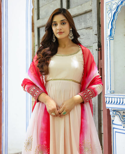 Hasta Beige Chanderi Suit Set
