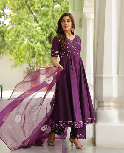 Pattika Purple Cotton Suit Set
