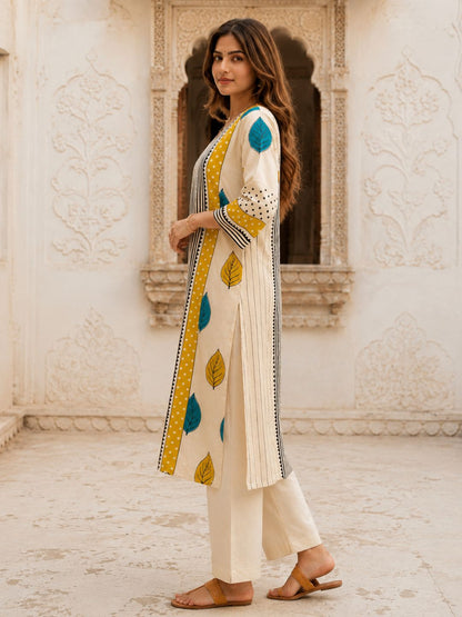 Virosh canary printed cotton kurta pant set