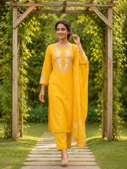 Nadira honey embroided Lawn suit set