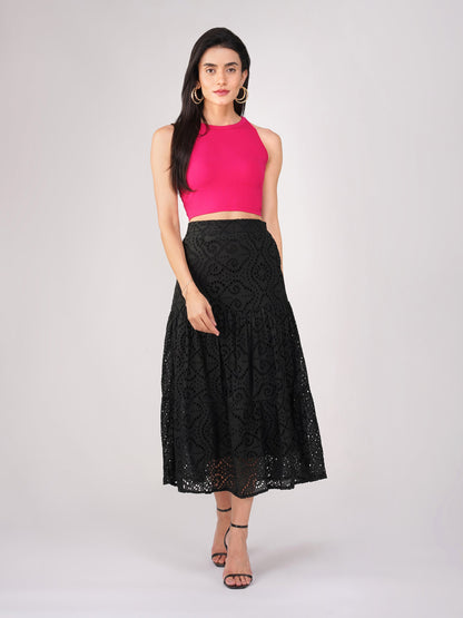Dhiyona ST Women's Stretchy Knitted Halter Neck Fuchsia Crop Top
