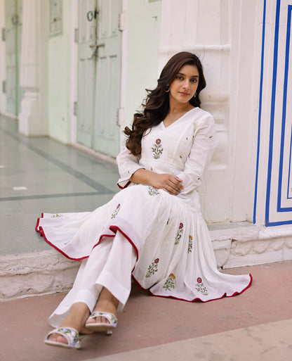 Rukhsar White Mul Cotton Kurta Set