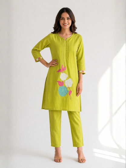 Jayna Lime Embroidered Kurta Pant Set