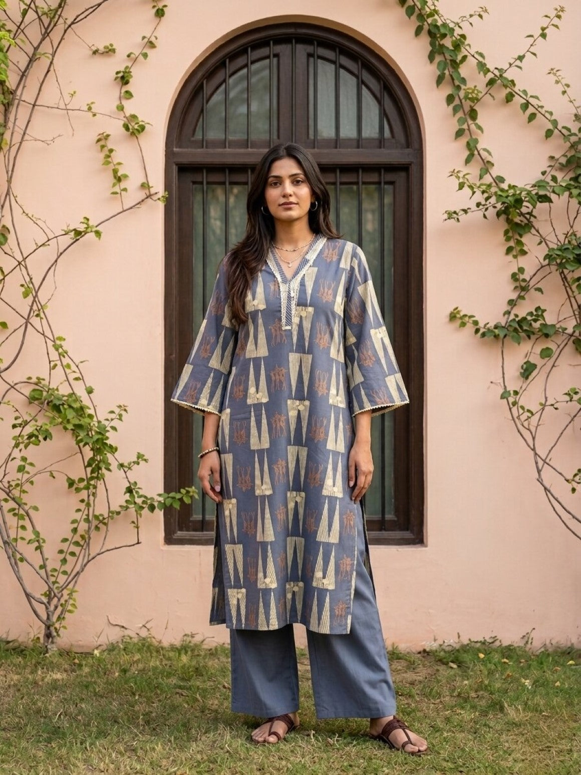 Swades slate cotton kurta pant set