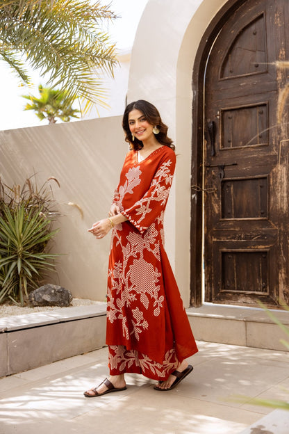 Karen Terracotta printed kurta pant set