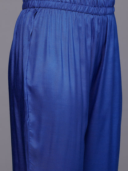 Dhiyona VR Women's Navy Blue Bandhani Zari Emboridered Kurta Set With Dupatta