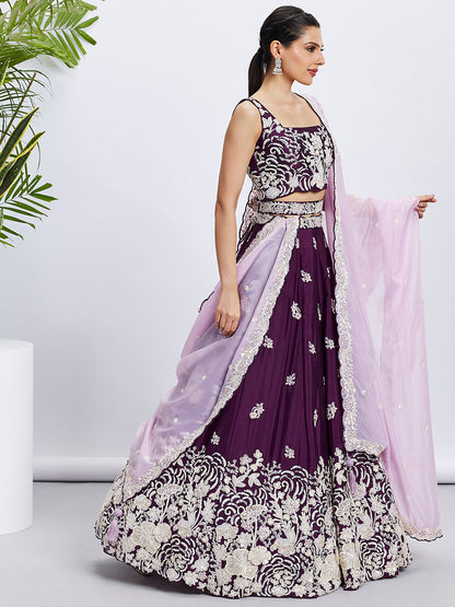 Women Purple Pure Georgette Sequins and thread embroidery  Lehenga choli & Dupatta