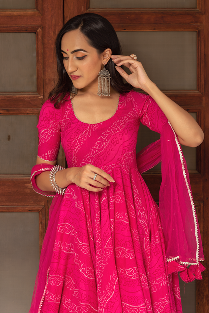 Bhandhej Pink Cotton Anarkali Set